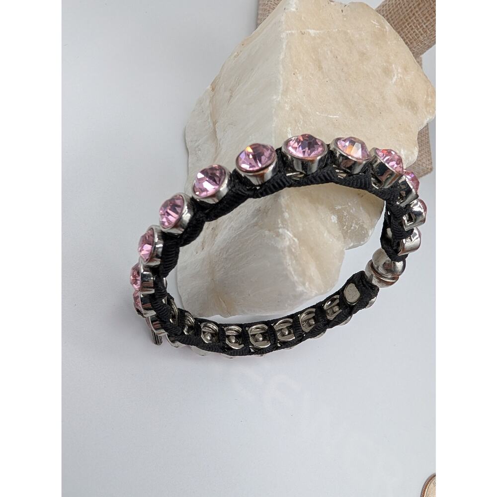 Betsey Johnson Pink Crystal Rhinestone Shamballa Style Macrame Bracelet
